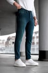 Erkek Yeşil Slim Fit Likralı Dar Paça Lazerli Kot Pantolon