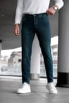 Erkek Yeşil Slim Fit Likralı Dar Paça Lazerli Kot Pantolon