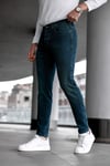 Erkek Yeşil Slim Fit Likralı Dar Paça Lazerli Kot Pantolon