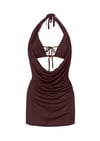 Degaje Yaka Mini Siyah Elbise (Bralet Dahil)
