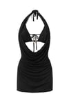 Degaje Yaka Mini Siyah Elbise (Bralet Dahil)