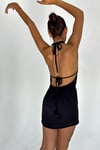 Degaje Yaka Mini Siyah Elbise (Bralet Dahil)