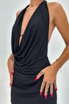 Degaje Yaka Mini Siyah Elbise (Bralet Dahil)