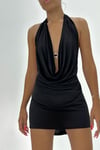 Degaje Yaka Mini Siyah Elbise (Bralet Dahil)