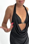 Degaje Yaka Mini Siyah Elbise (Bralet Dahil)