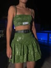 Özel Tasarım Calcite Simli Top Bralet Yağ Yeşili