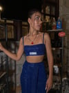 Özel Tasarım Calcite Simli Top Bralet Saks Mavi