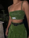 Özel Tasarım Calcite Simli Top Bralet Yağ Yeşili