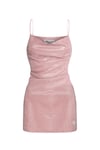 ÖZEL TASARIM LOGOLU KOYU PEMBE MİNİ ASKILI ELBİSE