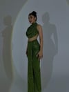 Özel Tasarım Simli Drape Yaka Bluz Yağ Yeşili