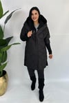 -20 Trikolu Büyük Beden Orta Boy Mont - Siyah
