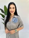 Büyük Beden tencel ince kot elbise gri