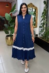 LACİVERT BEYAZ DANTELLİ GÖMLEK ELBİSE
