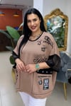 PAMUK BAMBU TASARIM BÜYÜK BEDEN BLUZ VİZON