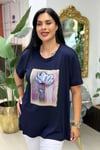 PAMUKLU BİSİKLET YAKA EL YAPIM BLUZ - LACİVERT