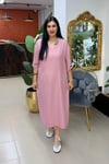 PEMBE DÜĞME DETAYLI PAMUKLU ELBİSE