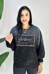 Taşlı Baskılı Büyük Beden Sweatshirt - Antrasit
