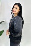 Taşlı Baskılı Büyük Beden Sweatshirt - Antrasit