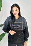 Taşlı Baskılı Büyük Beden Sweatshirt - Antrasit