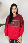 Taşlı Baskılı Büyük Beden Sweatshirt - Kırmızı