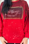 Taşlı Baskılı Büyük Beden Sweatshirt - Kırmızı
