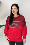 Taşlı Baskılı Büyük Beden Sweatshirt - Kırmızı