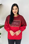 Taşlı Baskılı Büyük Beden Sweatshirt - Kırmızı