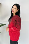 Taşlı Baskılı Büyük Beden Sweatshirt - Kırmızı