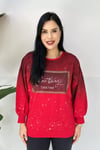 Taşlı Baskılı Büyük Beden Sweatshirt - Kırmızı