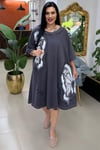 TENCEL KELEBEK BASKILI BÜYÜK BEDEN ELBİSE