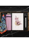 500 ML Deri Kılıflı Cam Matara & Tasarım Defter & Touch Pen Kalem & Fular Hediye Seti
