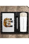 Babalara Özel Tasarım Defter & Kişiye Özel Termos & Kişiye Özel Touch Pen Kalem Hediye Seti