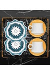 Ikili Bambu Tabaklı Porselen Fincan Takımı & Handmade Ikili Makrome Bardak Altlığı