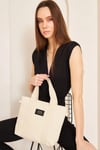 Pupba Omuz Çantası Yaga Tote Bag Krem/Altın_PUPTOTEKREM