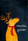 Şeyler Bulucu Tebrik Kartı, Kartpostal Geyik Mutlu Yıllar Siyah_SBKART005