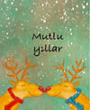Şeyler Bulucu Tebrik Kartı, Kartpostal İki Geyik Mutlu Yıllar Yeşil 2_SBKART003