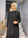 1708 ÖZEL KOLEKSİYON DÜĞME DETAYLI BENEK DESENLİ ELBİSE 