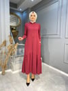 1708 ÖZEL KOLEKSİYON DÜĞME DETAYLI BENEK DESENLİ ELBİSE 