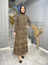 1809 ÖZEL KOLEKSİYON TİRİL TİRİL KUMAŞ ELBİSE 