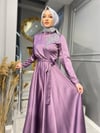 4161 NEVON OMZU TAŞ DETAYLI SATEN ELBİSE