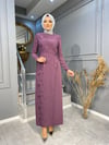 70079 ÖZEL TASARIM OMZU PİLE DETAYLI VARAKLI ELBİSE 