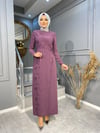 70079 ÖZEL TASARIM OMZU PİLE DETAYLI VARAKLI ELBİSE 