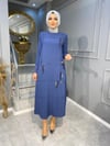 855 ÖZEL KOLEKSİYON TAŞ İŞLEME DETAYLI BÜYÜK BEDEN YAZLIK TİRİL TİRİL ELBİSE 
