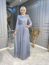 G-355 ÖZEL TASARIM TAŞ İŞLEME DETAYLI SİMLİ KUMAŞ ABİYE 