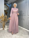 G-392 ÖZEL KOLEKSİYON TAŞ İŞLEME DETAYLI TAMAMEN DESENLİ SİMLİ ABİYE 
