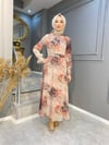 NEVON 00450 KENDİNDEN DESENLİ ŞİFON ELBİSE