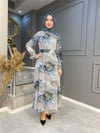 NEVON 00450 KENDİNDEN DESENLİ ŞİFON ELBİSE