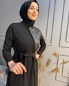 NEVON 2023 DERİ DETAYLI VALONLU ELBİSE