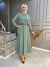 NEVON 21Y-3042 Taş İşleme Kemerli ve Fırfır Detaylı Elbise