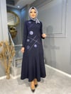 NEVON 3070 DERİ BASKI DETAYLI ELBİSE
